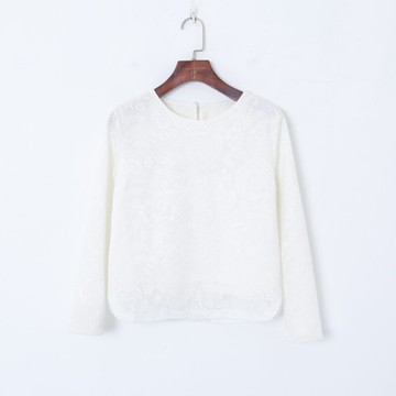 夏季常規女裝韓版鉤花鏤空優雅圓領套頭長袖寬松顯瘦白色衛衣