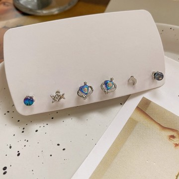 Sweet Air D3601 日韓流行耳飾 S925銀針 深藍絢彩夢幻星空套組 耳針 耳環