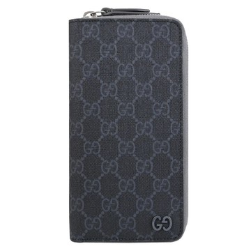 GUCCI 822051 GG Supreme 滿版印花LOGOㄇ字拉鍊多卡長夾.深灰