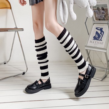 女襪 日系原宿 韓版百搭 黑白條紋 小腿襪 ins潮 秋冬 學院風 高幫 jk堆堆襪套