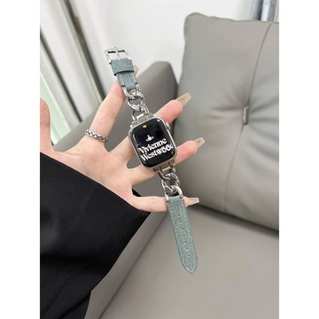《台灣出貨》適用 APPLE WATCH 牛仔拼單排鏈錶帶 牛仔錶帶 S11 S10 SE 46mm 42mm 女士錶帶