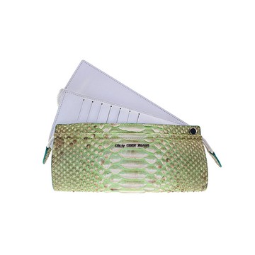 湖水綠蟒蛇皮多功能手拿包