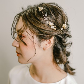 珍珠水晶裹葉髮梳髮夾套裝