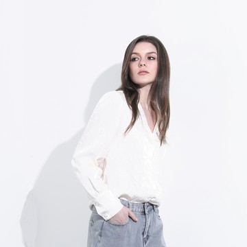 白色F 【PANGCHI 龐吉】蕾絲領素面歐風襯衫