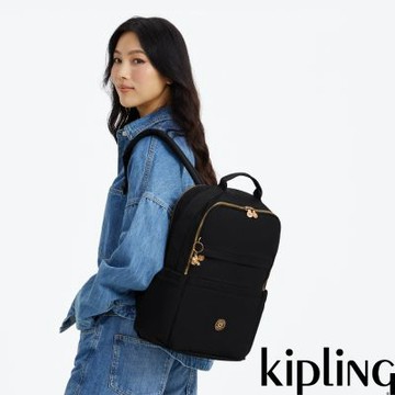 Kipling 墨黑金多層收納後背電腦公事包-BIANA