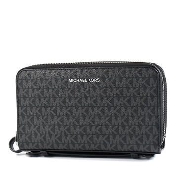 MICHAEL KORS 男款 COOPER 緹花LOGO防刮雙層拉鍊置物手提包-黑色