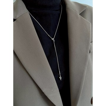 【太妮絲W133】現貨 長款 同心結 抽拉 項鍊 心形 打結 可調節 扭結 長度 鈦鋼 簡約 小眾 高級感 銀色項鍊