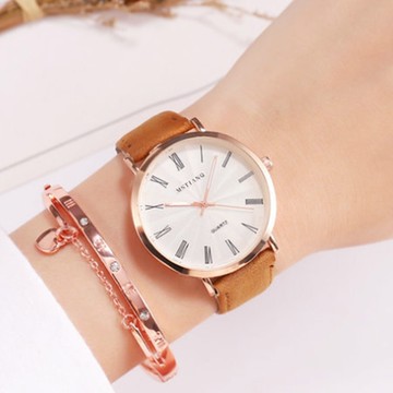 MSTIANQ 米士奇 美夢少女-英倫風時尚羅馬標放射錶盤手錶-咖啡色/38mm