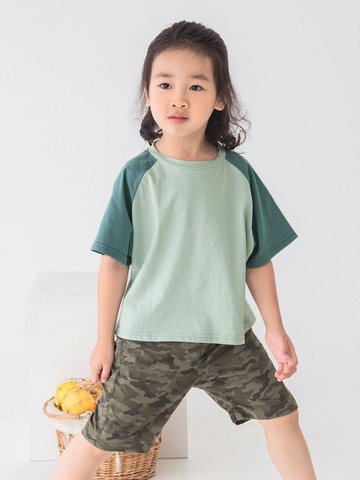 高含棉前短後長拼色短袖上衣