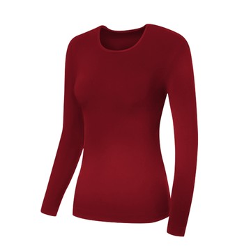 輕磨毛暖暖發熱衣(亮紅_圓領_女款)