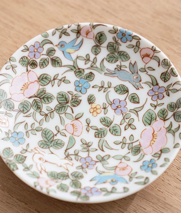 九谷燒 花與兔 小皿(10.4cm)