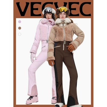 VECVEC雙板高彈修身連體滑雪服 女防風防水搖粒絨滑雪服 羽絨內膽保暖滑雪服 成人滑雪服 女士連體滑雪服