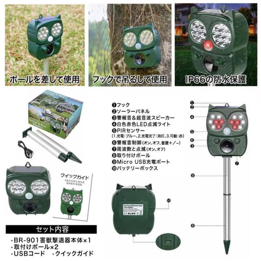 害獣センサー ソーラー 充電 送料無料 動物撃退器 害獣対策 超音波 害獣駆除 害獣撃退器 害獣対策グッズ 赤外線ライト センサー 点滅ライト 防水 U-061