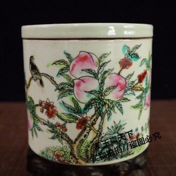 清同治粉彩手繪花鳥九桃蛐蛐罐茶葉罐 仿古瓷器古玩古董收藏擺件