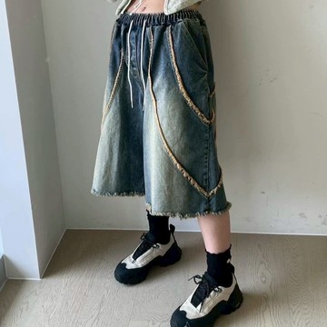 Chemistry_Boys - 韓國 MPT736 #9165 LAB V型須線 多口袋 丹寧短褲 (二色)