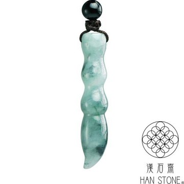 【漢石齋】天然翡翠A貨 文昌筆玉珮吊墜 冰糯種藍水飄花(41*8*9mm以上)