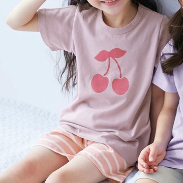 日本 devirock - 100%棉 短袖家居服/睡衣套裝-櫻桃-粉橘系