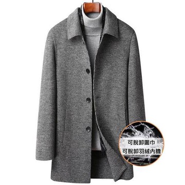 【米蘭精品】毛呢外套鴨絨大衣-中長版圍巾領雙面呢羊毛男外套74df49