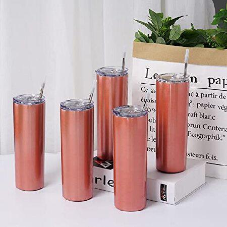 20 Oz Skinny Travel Tumblers, Pack Stainless Steel Skinny Tumblers with Lid Straw, Double Wall Insulated Tumblers, Slim Water Tumbler Cup,並行輸入品