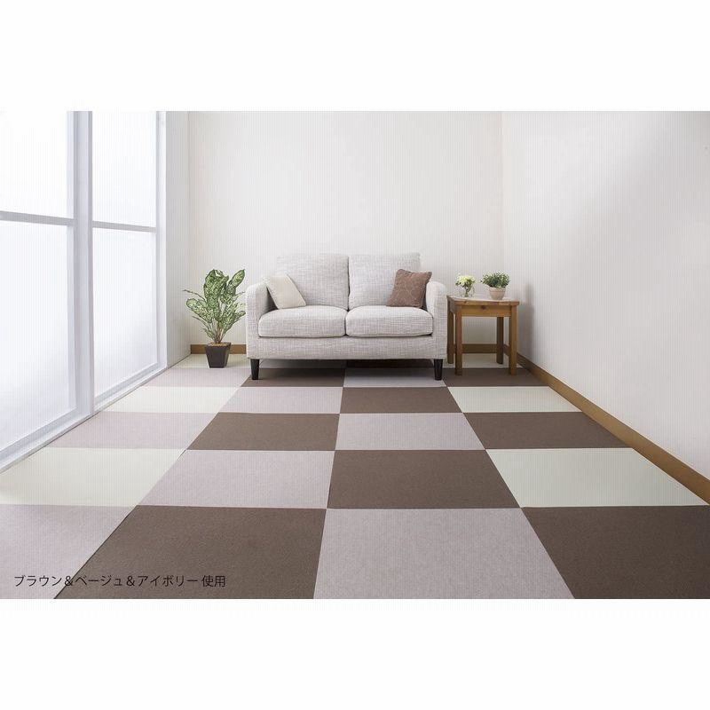 耐熱 二層 足あとぐらす (M) 日本製 撥水 消臭 洗えるサンコー ずれない タイルカーペット 30×30cm ライトベージュ 60枚  フラットタイプ おくだけ吸着 ジョイ