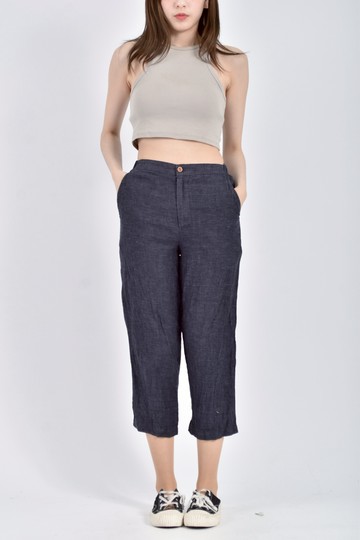 加購優惠(S) 高腰鬆緊腰藍色長褲