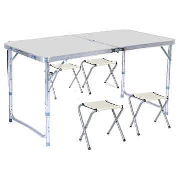 FOSO 加粗圓管鋁合金折疊桌 + 椅子 4個  120cm  時尚白  120cm x 60cm x 70cm  1組