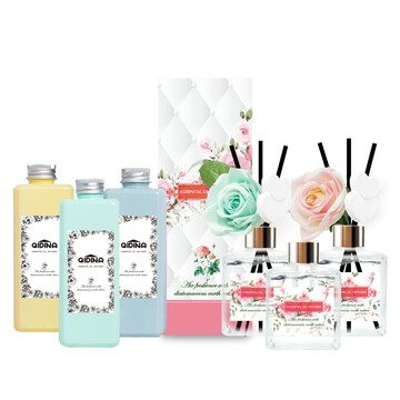 【MIT 藻土屋】玫瑰法國浪漫珪藻土擴香瓶200ml*3+擴香精油補充瓶250ml*3