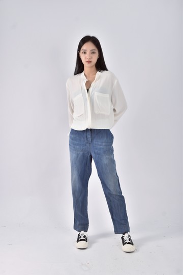 (L) atos lombardini高腰拼接白色連身裝