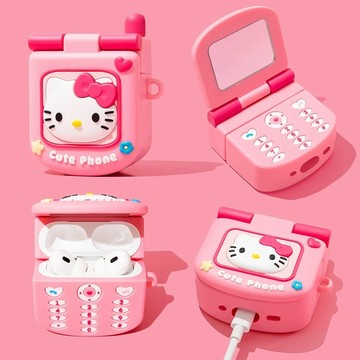 翻蓋手機 粉色Kitty 適用於 AirPods 4 保護殼 Pro2 保護套 AirPods 1 2 3 全包耳機殼