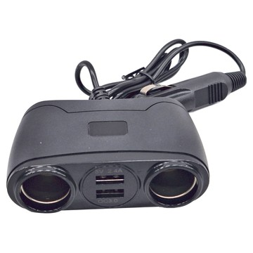 MCK 科技 一拖二車充 雙USB接口(5V/2.4A QC3.0) 雙點菸器接口(12V/1A 24V/1A)  1個  4孔