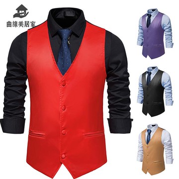 2025新款男士純色婚慶禮服馬甲男外套英倫休閑修身舞臺服裝Q9/15