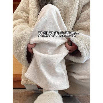 燕麥白糯米褲女秋冬加絨2025新款高腰休閑羊羔絨軟糯直筒闊腿褲子