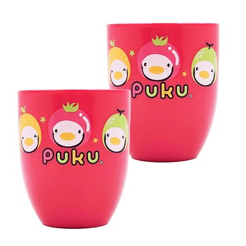 PUKU 藍色企鵝 漱口杯 台灣製好握把手水果印圖 約240ML  顏色隨機  2個