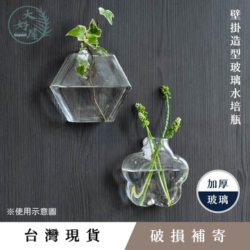 大好屋 台灣現貨 壁掛造型玻璃水培瓶 壁掛水培 玻璃瓶 壁掛玻璃瓶 水生植物 透明玻璃