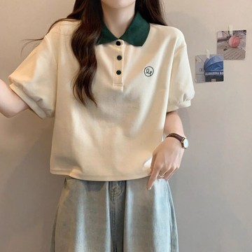 台灣出貨 300斤特大碼polo領正肩短袖t恤女夏季新款胖mm寬鬆顯瘦遮肉上衣 polo衫短袖女 大碼女裝 短袖t恤