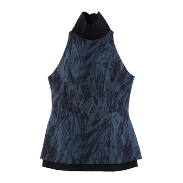 削肩印花裂痕高領上衣