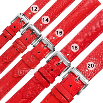 Watchband / 12.14.16.18.20 mm / 各品牌通用 真皮防刮壓紋錶帶 不鏽鋼扣頭 紅色 ＃601-K-04