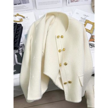 米白色小個子雙面呢短款外套女2025秋冬新款爆款69%羊毛早春上衣