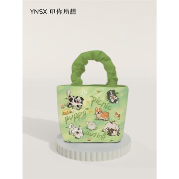 原創汪汪野餐會手提包設計感小眾可愛輕便云朵包單肩斜挎小帆布包