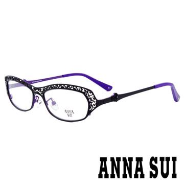 【ANNA SUI】安娜蘇 香氛花園簡約簍空設計光學眼鏡(啞光黑/紫) AS172-001