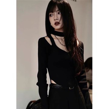 掛脖針織打底衫女內搭秋冬季高級感鏤空內搭毛衣2023新款中領上衣