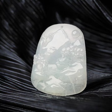 冰糯飄花翡翠山水牌 | 天然緬甸玉翡翠A貨|送禮