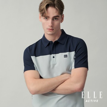 【ELLE ACTIVE】男款 撞色拼接短袖POLO衫-淺藍色 (EA26S1M1103-31)
