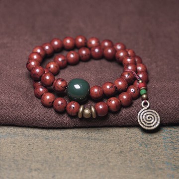 曲尾花原創紅色鳳眼菩提手串男士 復古個性西藏國風珠串手鏈手飾