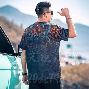 美式漸變百搭圓領速幹短袖T恤 潮胖加肥加大寬鬆大尺碼男裝 胖子男裝 t恤 大尺碼男上衣 胖子衣服 顯瘦上衣男 大尺碼t恤