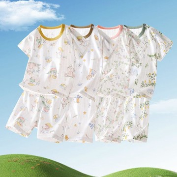 【臺灣出貨】兒童睡衣 夏季新款兒童短袖套裝卡通家居服寶寶短褲棉質薄款a類透氣睡衣 兒童衣服 寶寶睡衣 男童睡衣 女童睡衣