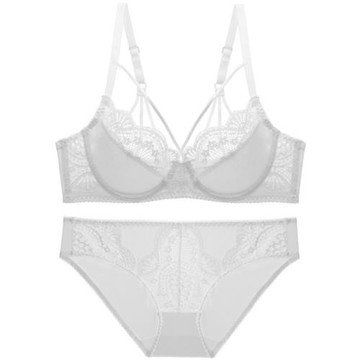 PinLe 法式蕾絲超薄聚攏上托性感雙線内衣成套組 (A-E加大)C009-9267 白色
