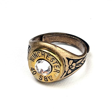 Bullet 40口徑子彈 可調式水鑽戒指（黃銅）復古金屬造型 可調可調節個性男戒中性對戒尾戒 男生女生男性男士潮男 男