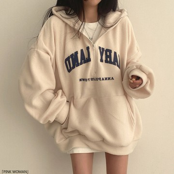 羊羔絨加絨加厚拉鍊連帽衛衣女寬鬆韓版百搭秋冬季ins潮牌加大碼