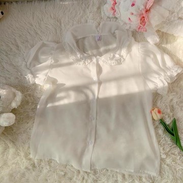 2025新款日系軟妹Lolita洋裝可愛百搭花邊泡泡短袖內搭上衣女夏季